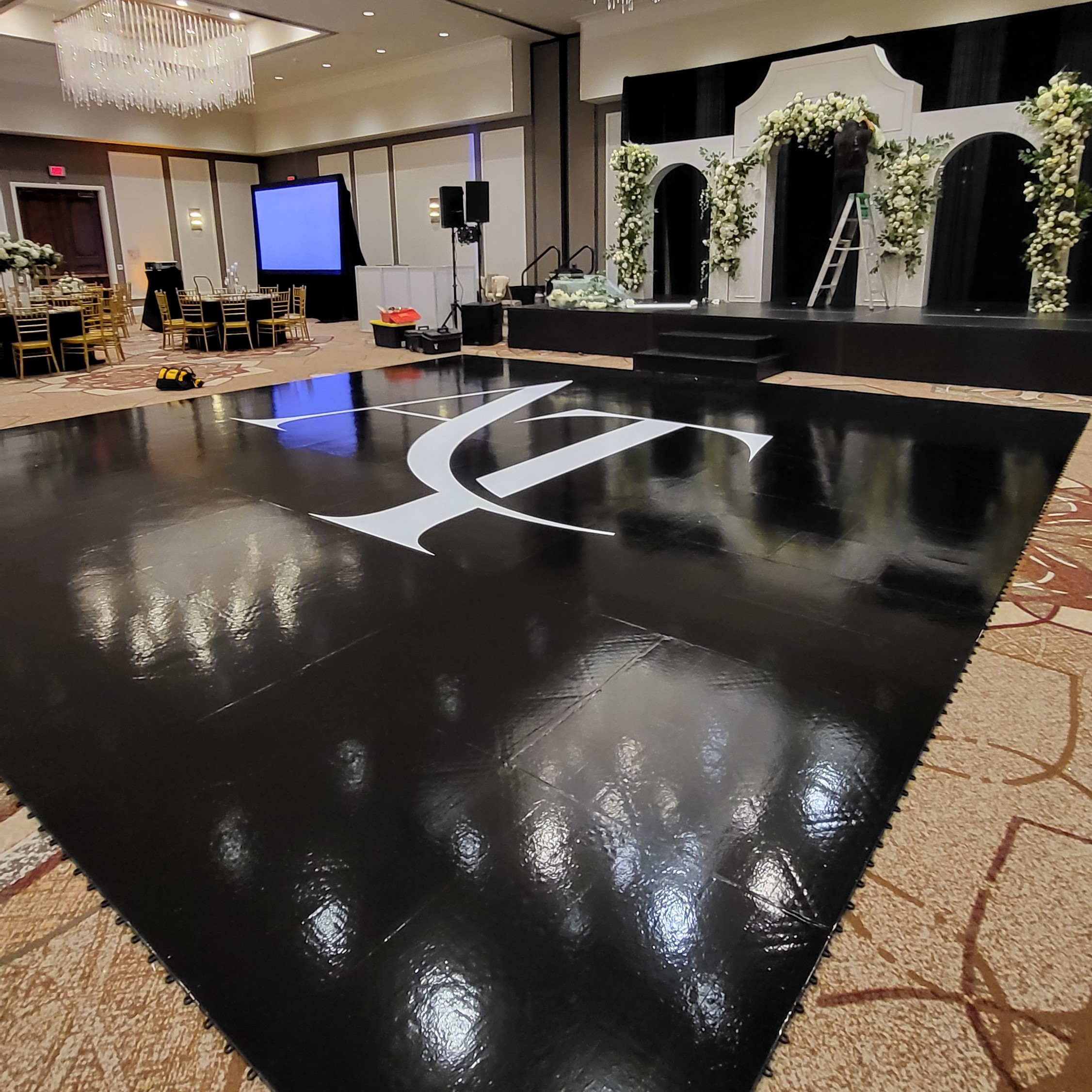 Custom Gloss Black and White Dancefloor Vinyl Wrap with Subfloor